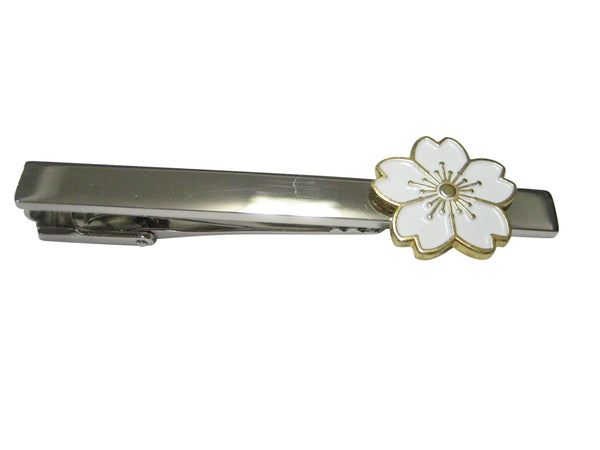 White Cherry Blossom Flower Tie Clip