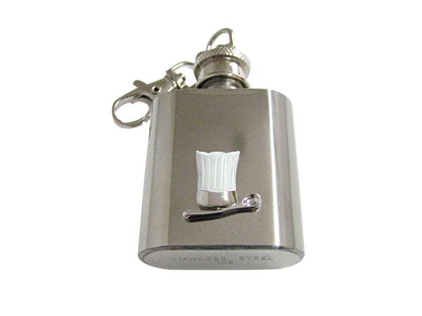 White Culinary Chef Hat and Spoon 1 Oz. Stainless Steel Key Chain Flask