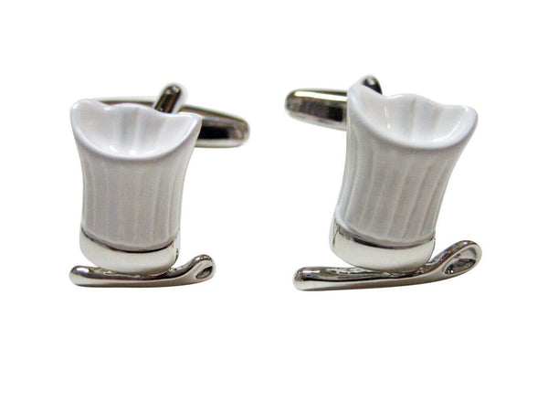 White Culinary Chef Hat and Spoon Cufflinks