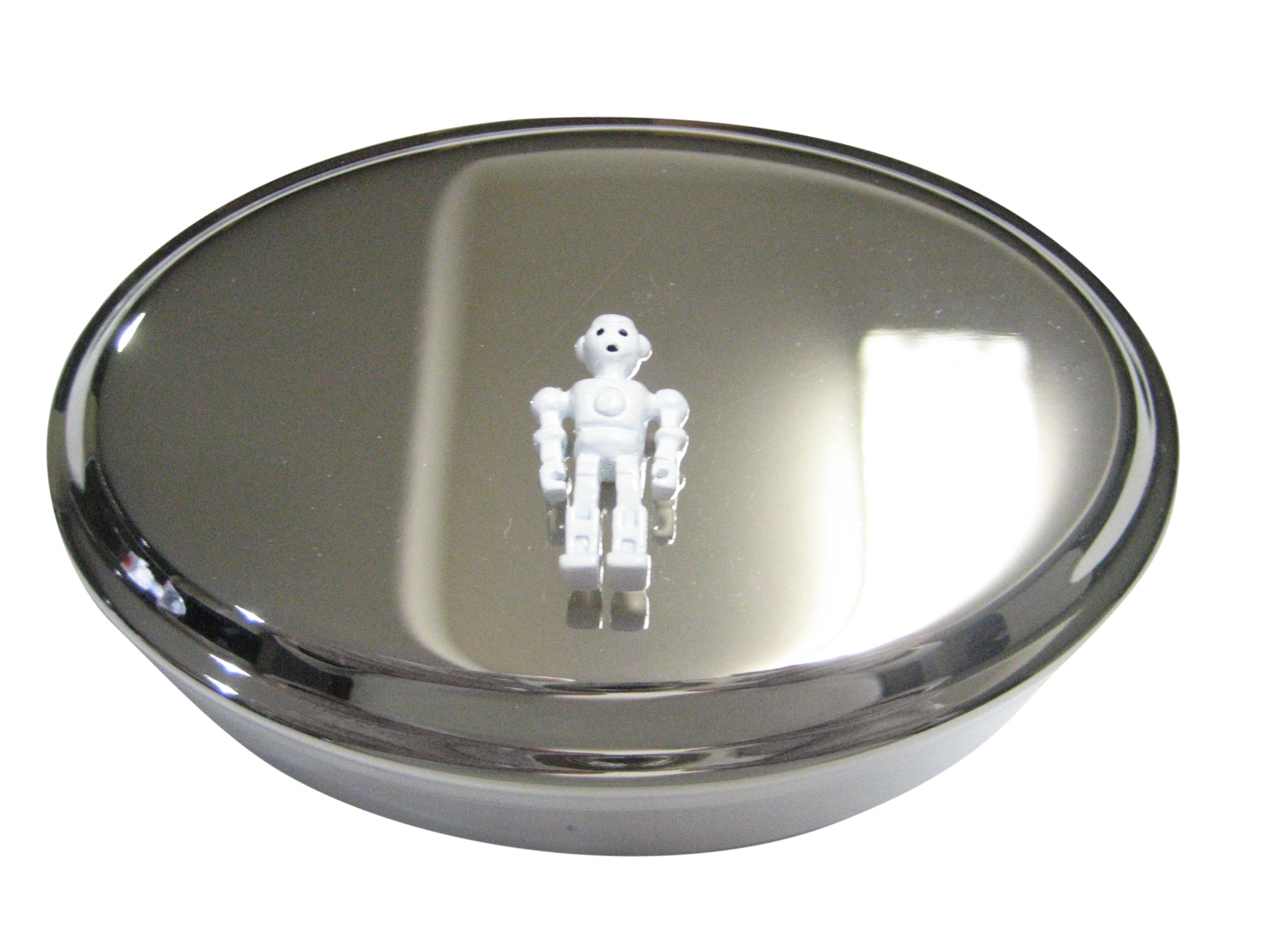 White Full Creepy Robot Oval Trinket Jewelry Box