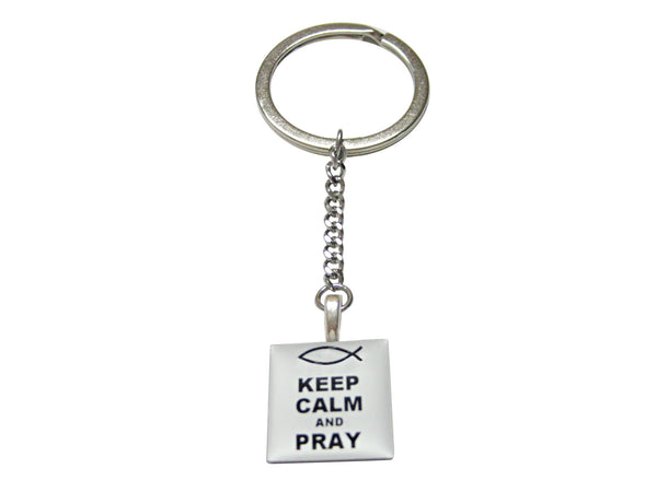 White Keep Calm and Pray Keychain