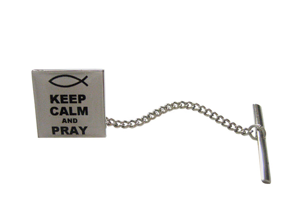 White Keep Calm and Pray Pendant Tie Tack