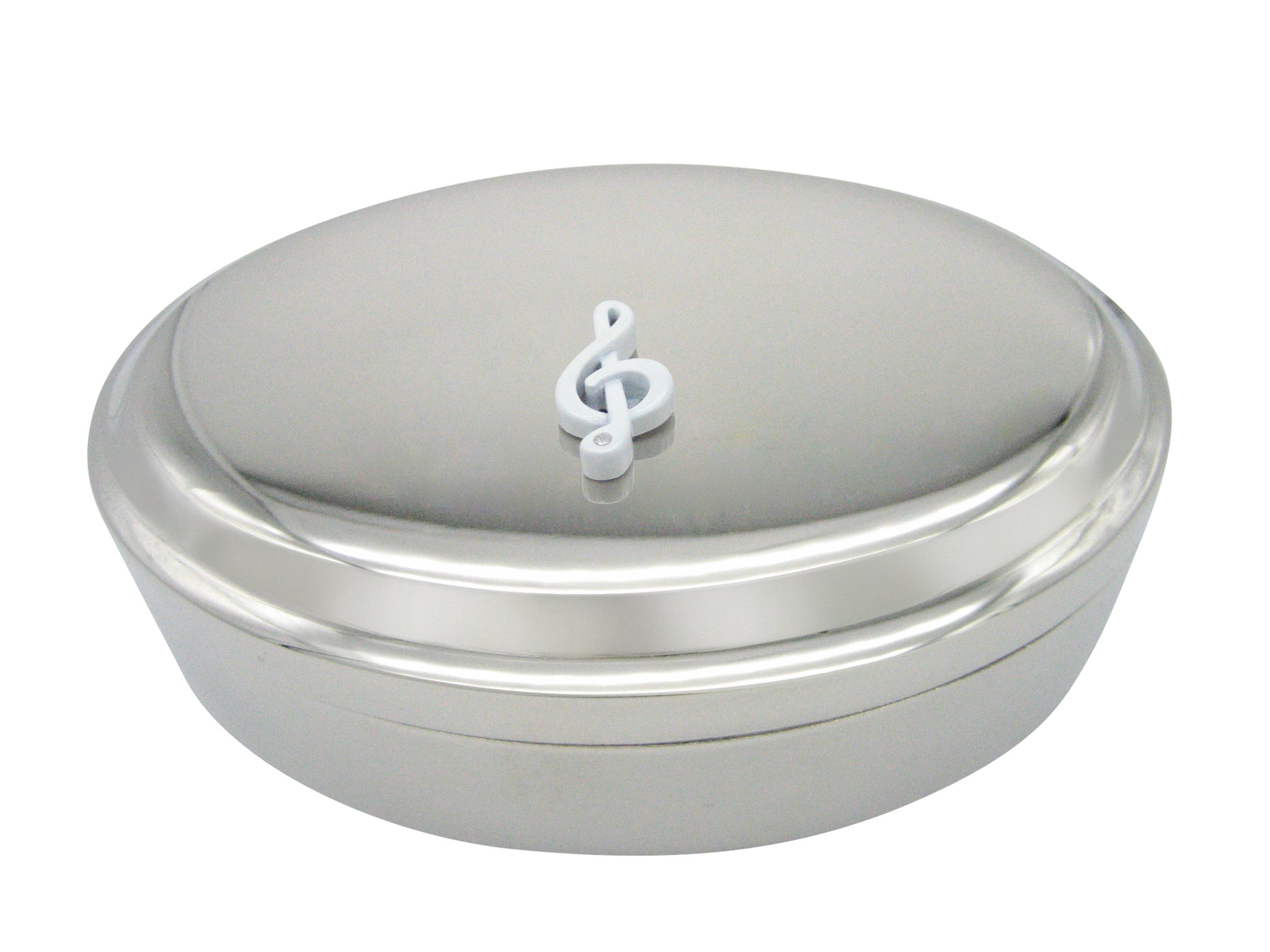 White Musical Treble Note Pendant Oval Trinket Jewelry Box