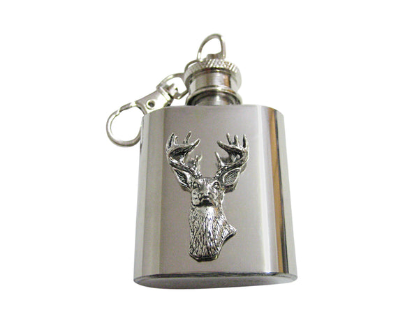 White Tailed Stag Deer Head 1 Oz. Stainless Steel Key Chain Flask