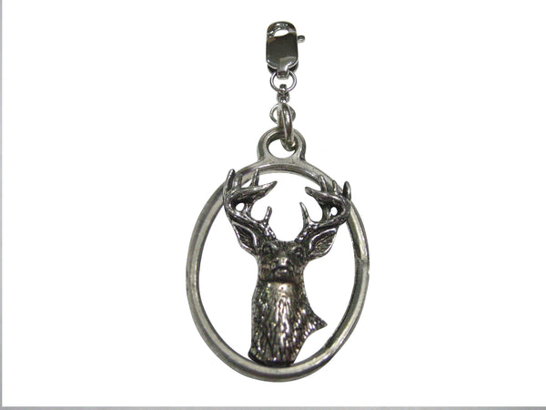 White Tailed Stag Deer Head Large Oval Pendant Zipper Pull Charm