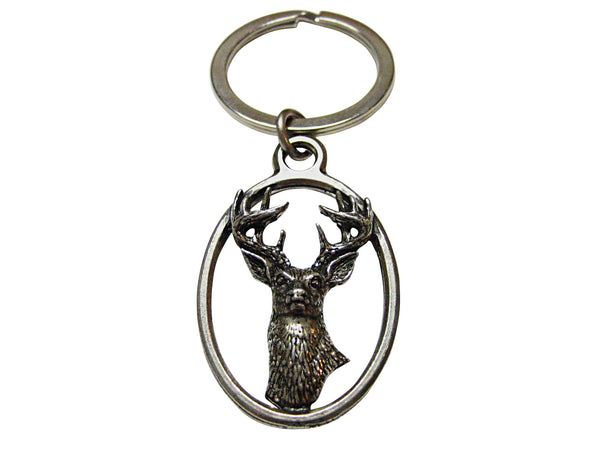 White Tailed Stag Deer Head Oval Key Chain
