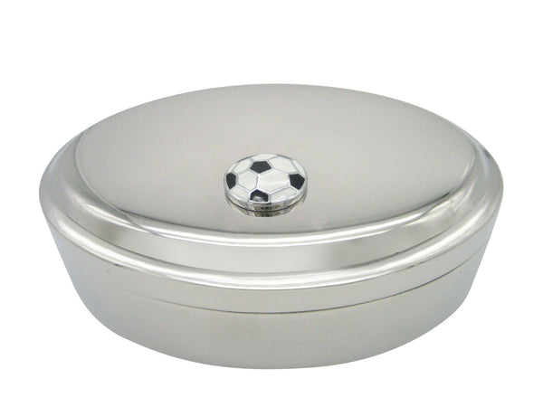 White and Black Soccer Ball Pendant Oval Trinket Jewelry Box
