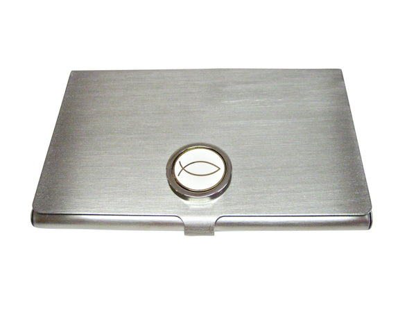 White and Gold Toned Religious Ichthys Fish Business Card Holder