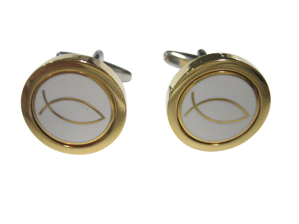 White and Gold Toned Religious Ichthys Fish Cufflinks