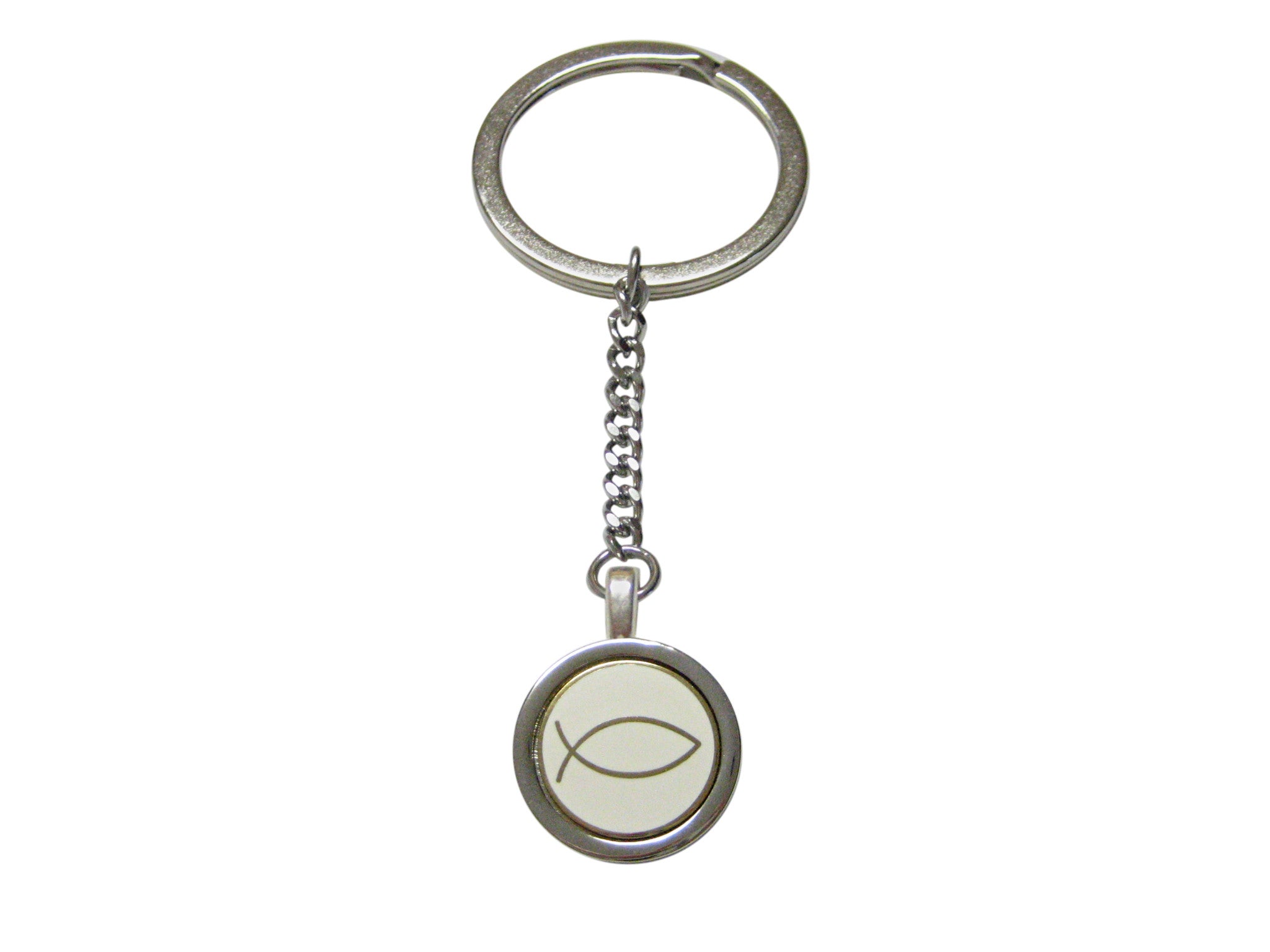 White and Gold Toned Religious Ichthys Pendant Keychain
