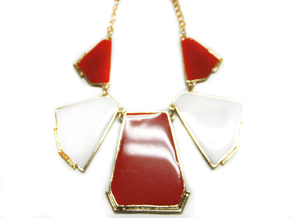 White and Red Geometric Necklace
