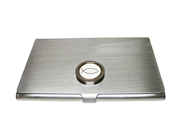 White and Silver Toned Religious Ichthys Business Card Holder