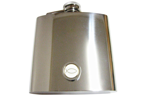 White and Silver Toned Religious Ichthys 6 Oz. Stainless Steel Flask