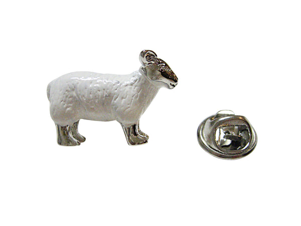 White and Silver Toned Sheep Lapel Pin