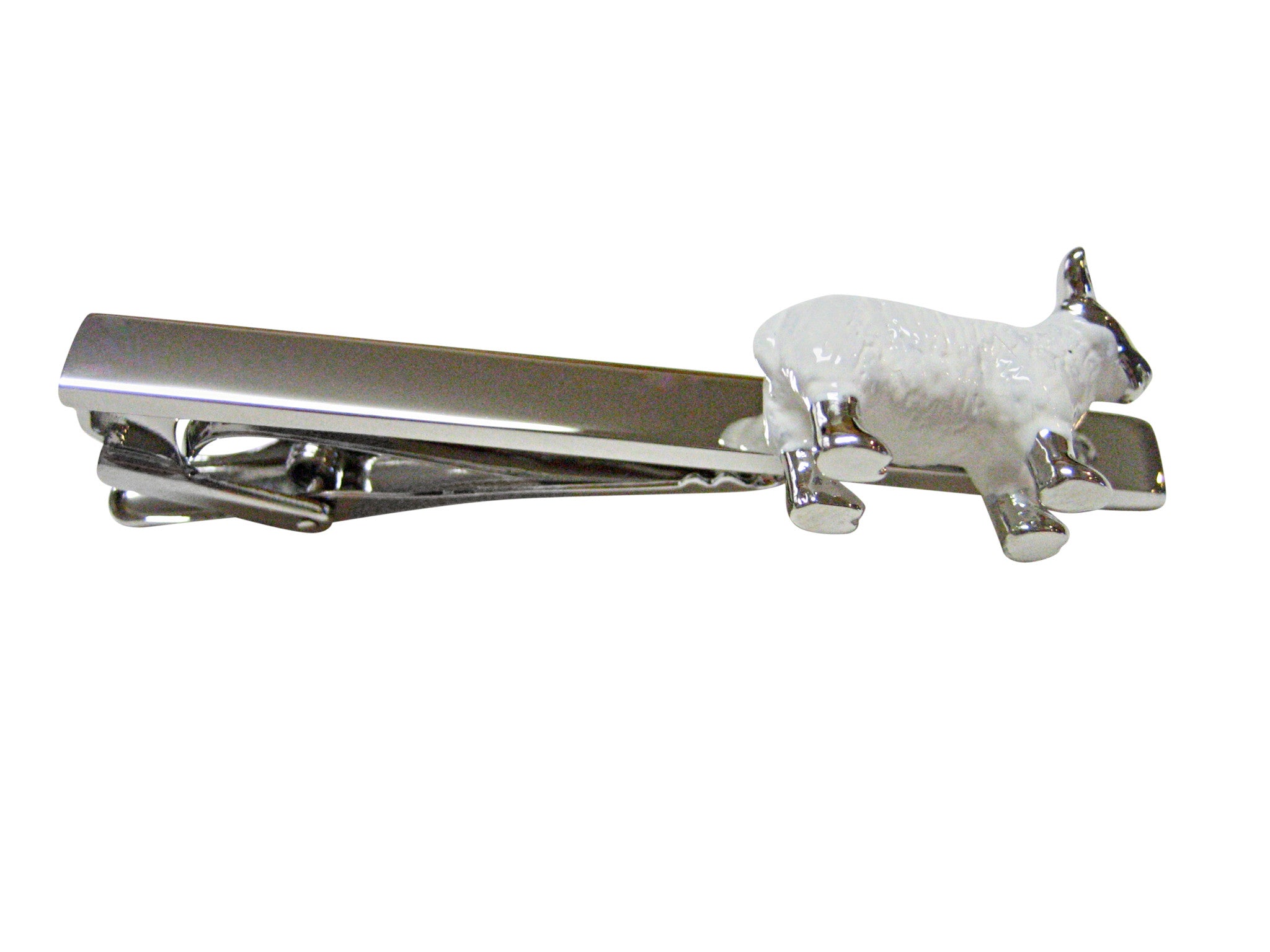 White and Silver Toned Sheep Square Tie Clip