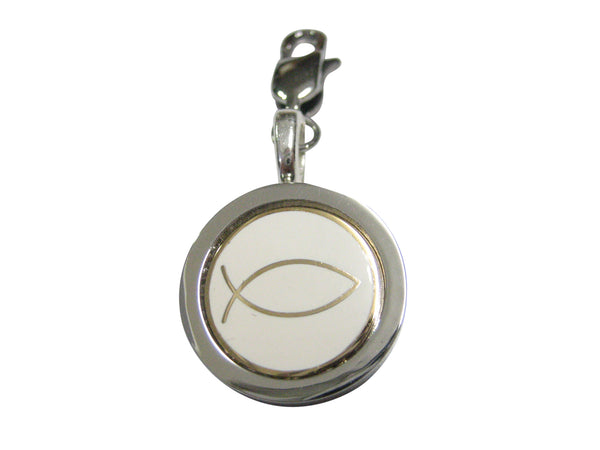 White and Gold Toned Religious Ichthys Pendant Zipper Pull Charm