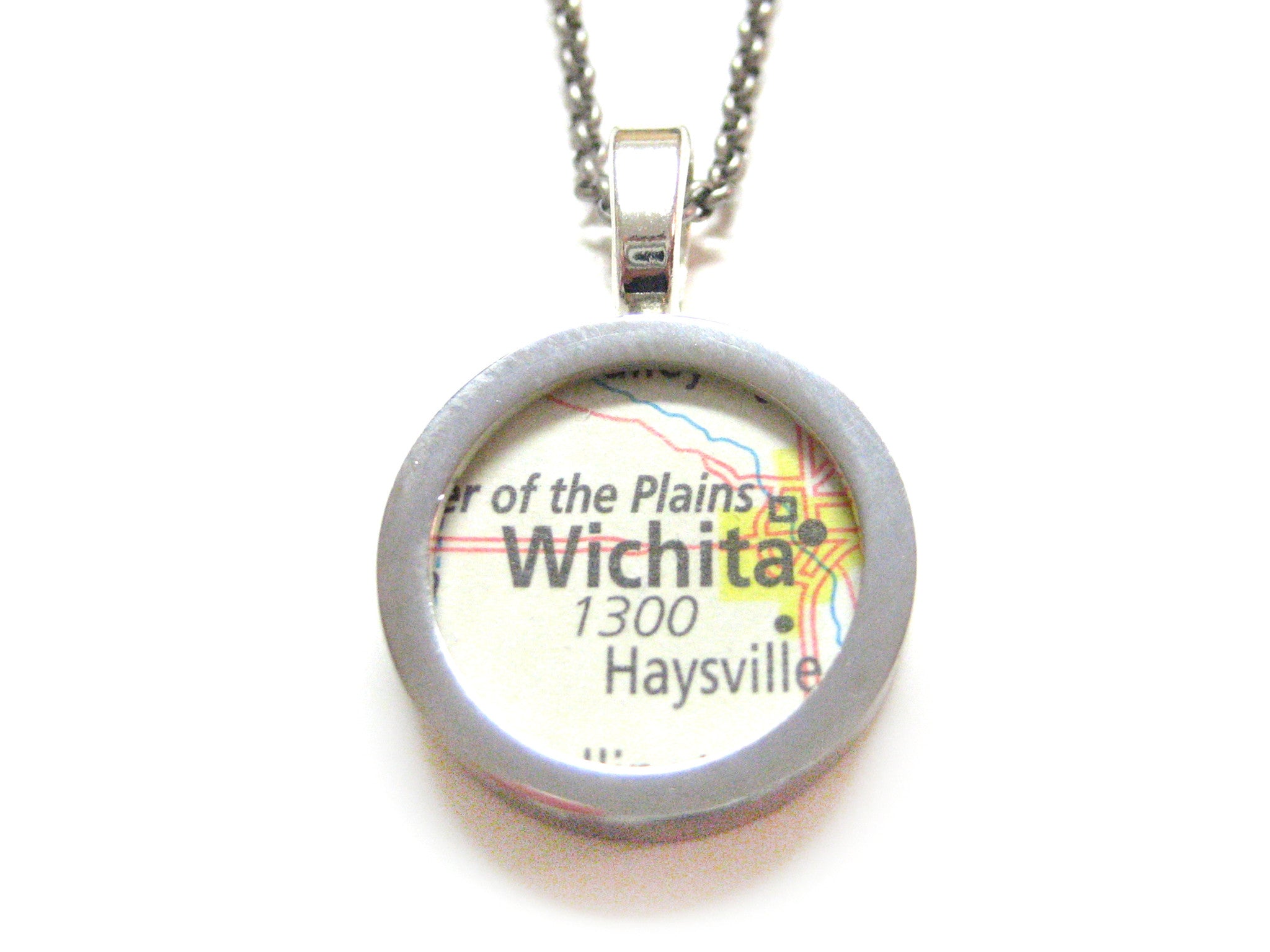 Wichita Kansas Map Pendant Necklace