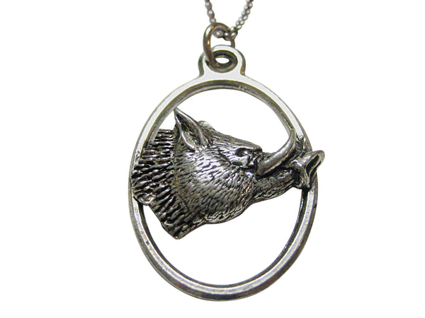 Wild Boar Head Large Oval Pendant Necklace