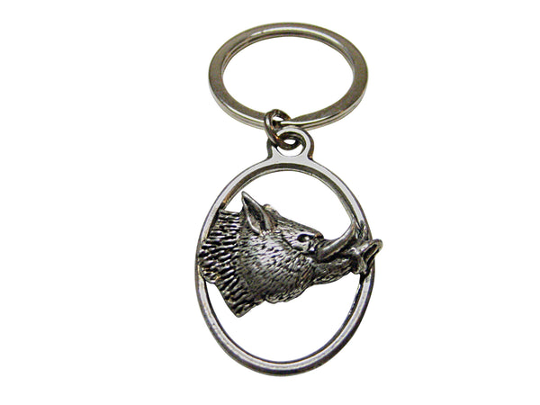 Wild Boar Head Oval Key Chain