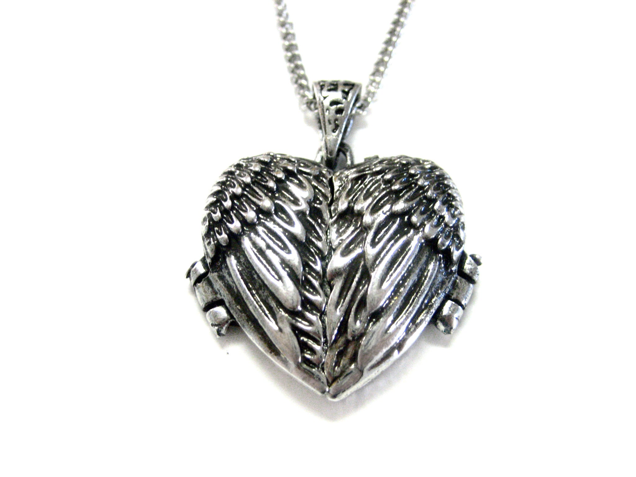 Winged Heart Locket Pendant Necklace