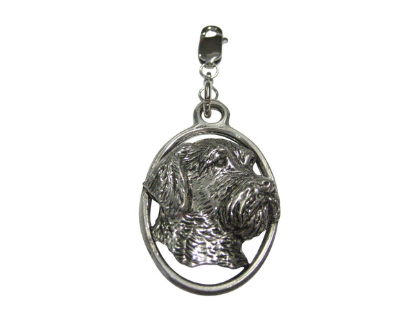 Wire Hair Dog Head Large Oval Pendant Zipper Pull Charm