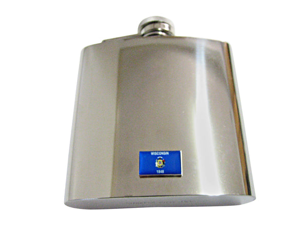 Wisconsin State Flag Pendant 6 Oz. Stainless Steel Flask
