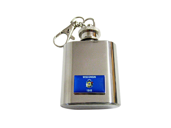 Wisconsin State Flag Pendant 1 Oz. Stainless Steel Key Chain Flask