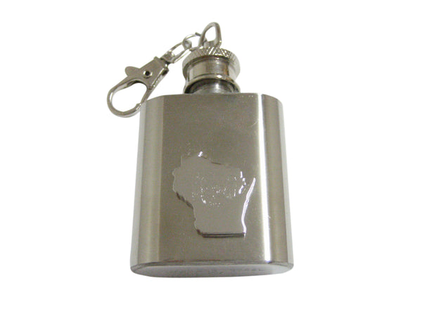 Wisconsin State Map Shape and Flag Design 1 Oz. Stainless Steel Key Chain Flask