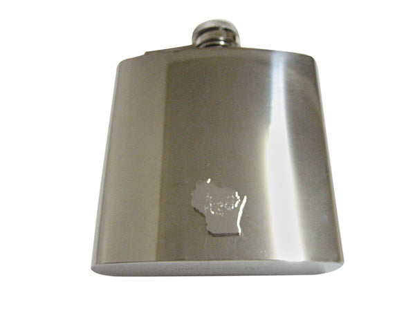 Wisconsin State Map Shape and Flag Design 6 Oz. Stainless Steel Flask