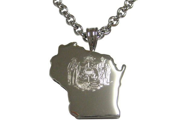 Wisconsin State Map Shape and Flag Design Pendant Necklace
