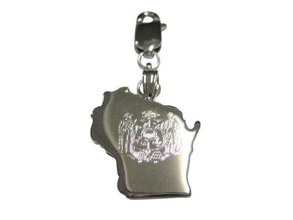 Wisconsin State Map Shape and Flag Design Pendant Zipper Pull Charm