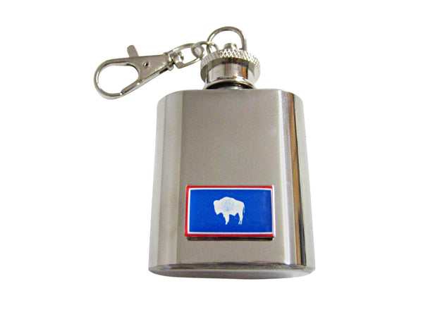 Wyoming State Flag Pendant 1 Oz. Stainless Steel Key Chain Flask