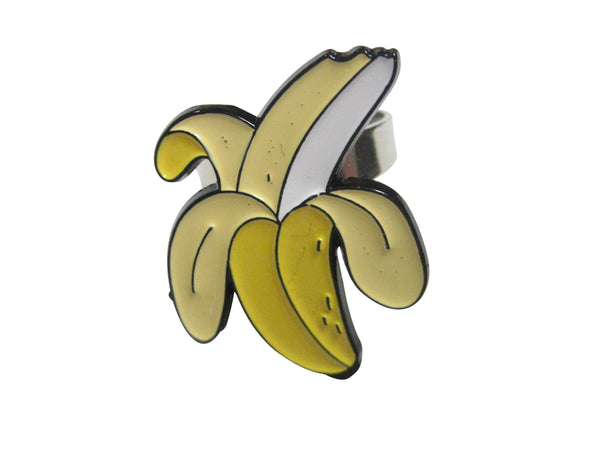 Yellow Toned Flat Peeled Banana Fruit Adjustable Size Fashion Ring