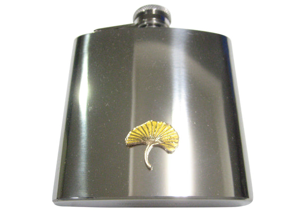 Yellow Toned Ginkgo Biloba Maidenhair Tree Leaf 6oz Flask