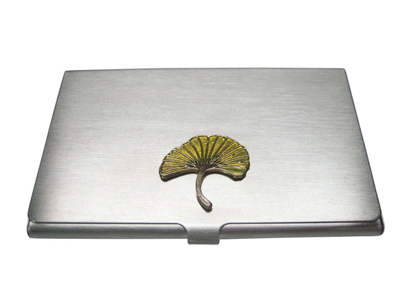 Yellow Toned Ginkgo Biloba Maidenhair Tree Leaf Business Card Holder