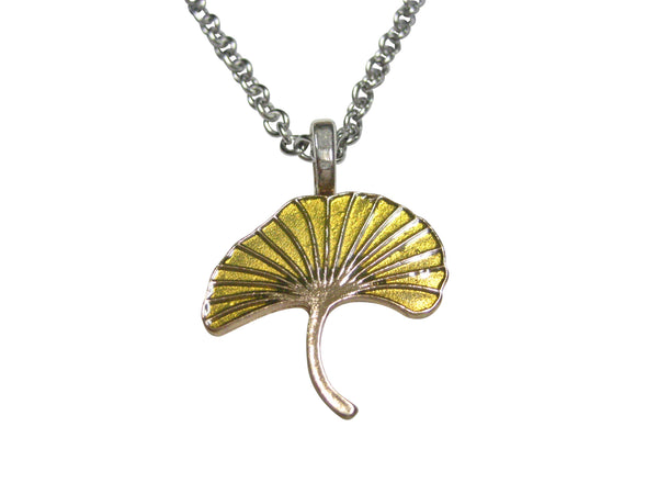 Yellow Toned Ginkgo Biloba Maidenhair Tree Leaf Pendant Necklace
