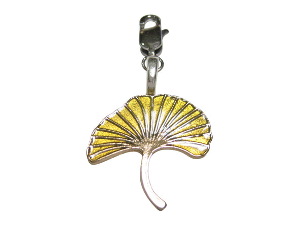 Yellow Toned Ginkgo Biloba Maidenhair Tree Leaf Pendant Zipper Pull Charm