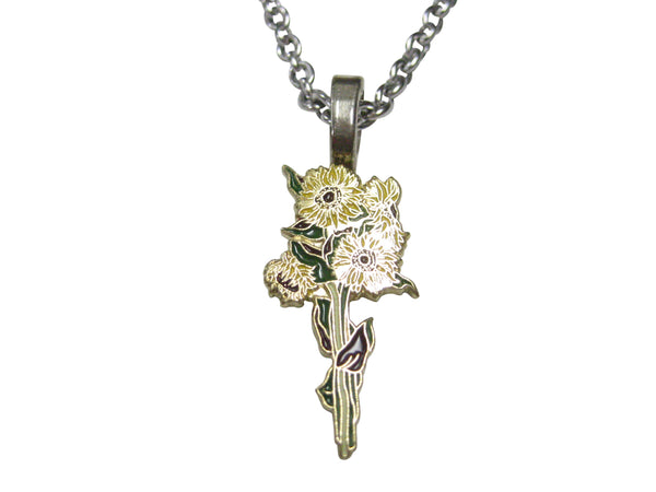 Yellow Toned Sunflower Pendant Necklace