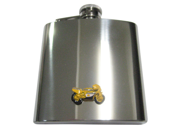 Yellow Toned Sporty Motorcycle 6oz Flask