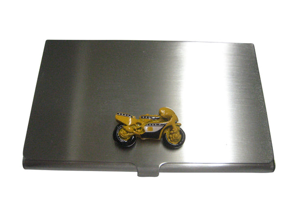 Yellow Toned Sporty Motorcycle Business Card Holder