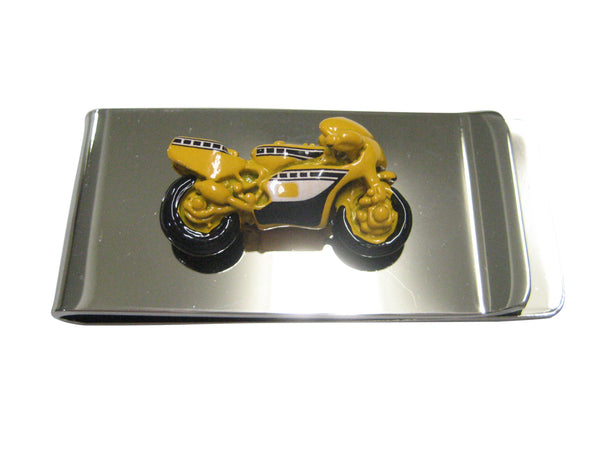 Yellow Toned Sporty Motorcycle Money Clip