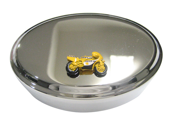 Yellow Toned Sporty Motorcycle Oval Trinket Jewelry Box