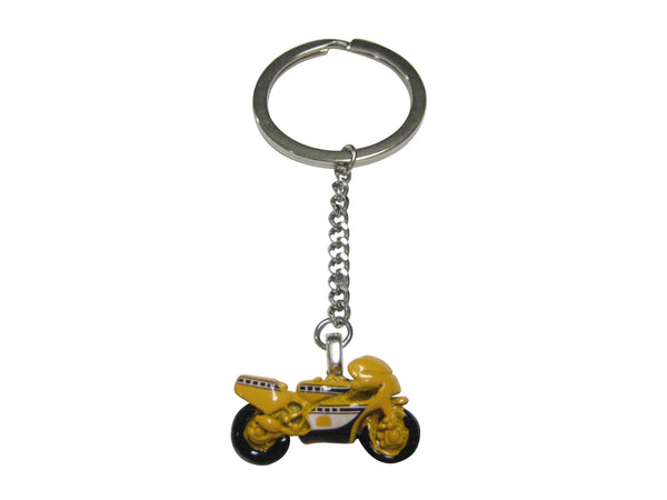 Yellow Toned Sporty Motorcycle Pendant Keychain