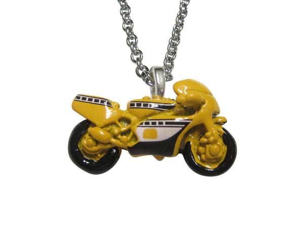 Yellow Toned Sporty Motorcycle Pendant Necklace