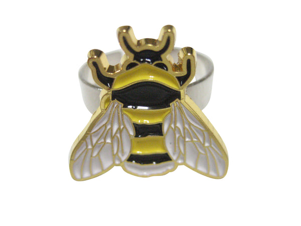 Yellow and Black Toned Bumble Bee Insect Bug Adjustable Size Fashion Ring