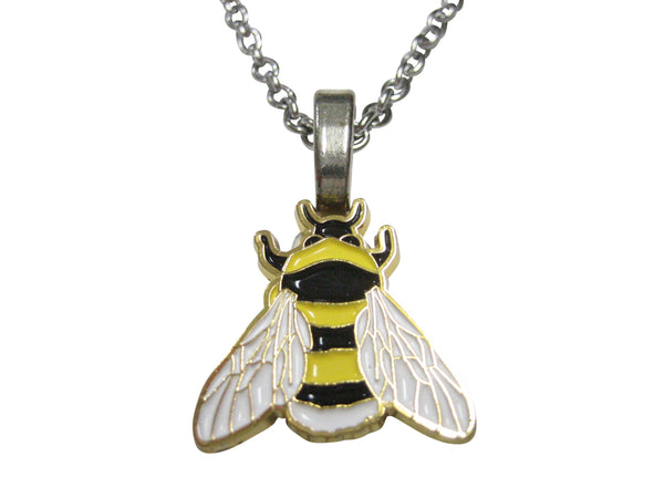 Yellow and Black Toned Bumble Bee Insect Bug Pendant Necklace